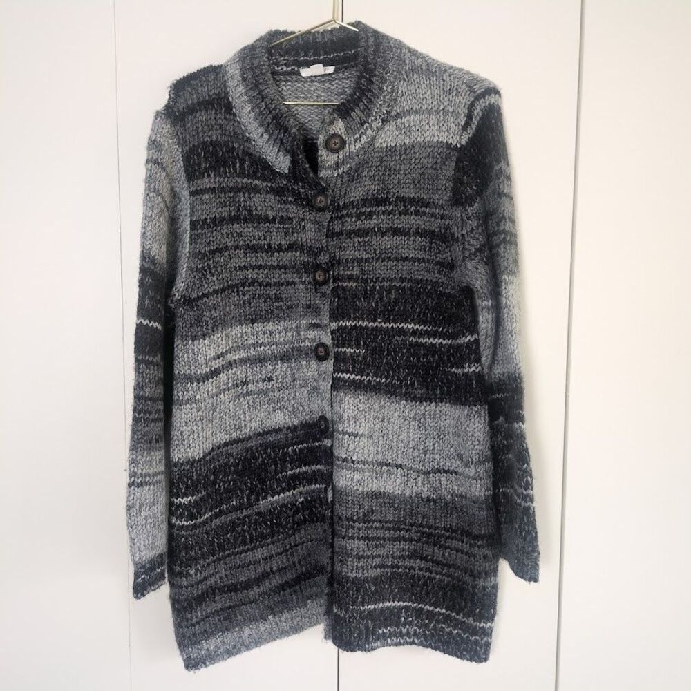 J Jill Cable Knit Gray Sweater Button Down Cardigan Wool Blend Pockets Women S